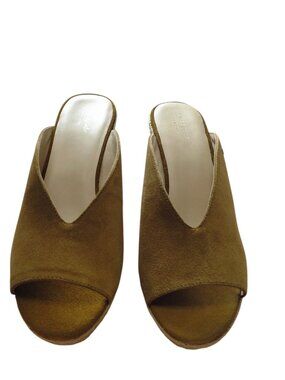 Kate Spade Thea Suede Wedge Espadrille Sandals Slip On Size 11M Tan Logo NEW